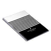 Zwart monogram Stripes Trendy Chic Script Modern Notitieboek (Rechterzijde)