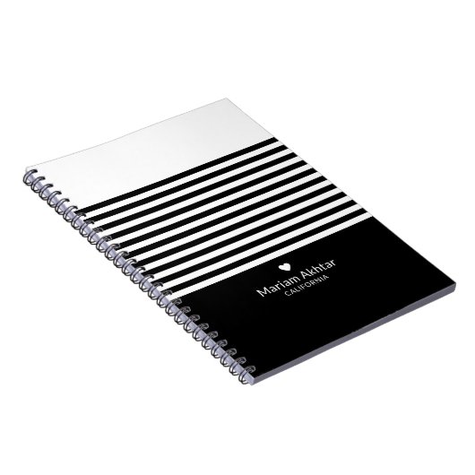 Zwart monogram Stripes Trendy Chic Script Modern Notitieboek (Rechterzijde)
