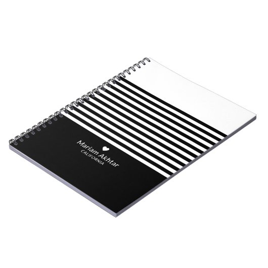 Zwart monogram Stripes Trendy Chic Script Modern Notitieboek (Linkerzijde)