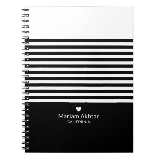 Zwart monogram Stripes Trendy Chic Script Modern Notitieboek (Voorkant)