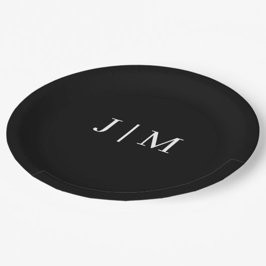 Zwart Monogram Trouwpapier Borden Papieren Bordje (Gekanteld)