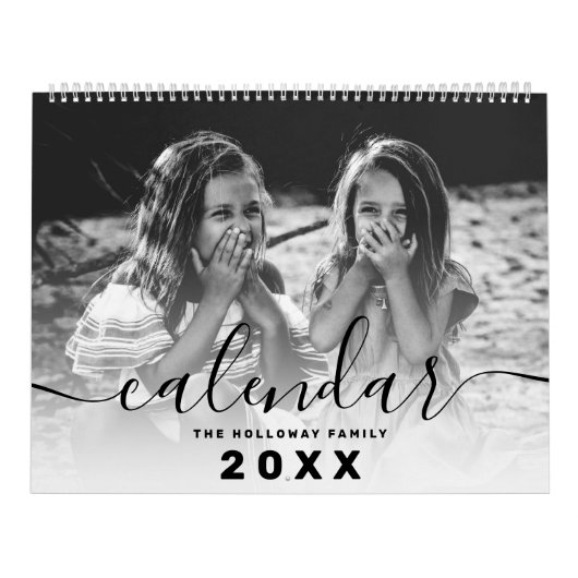 Zwart monogram Uw gezin 26 foto collage raster Kalender (Hoes)