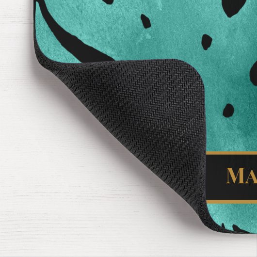 Zwart monogram van elegant Blauwgroen Gold Tropica Muismat (Hoek)