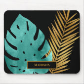 Zwart monogram van elegant Blauwgroen Gold Tropica Muismat (Voorkant)