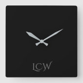 Zwart monogram vierkante klok (Voorkant)