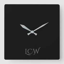 Zwart monogram vierkante klok
