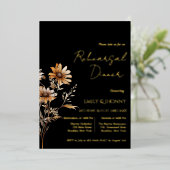 Zwart Monogram Wildflower repetitie diner Folie Uitnodiging (Staand Voorkant)