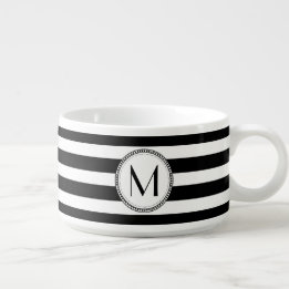Zwart | Monogram wit gestreept patroon Kom