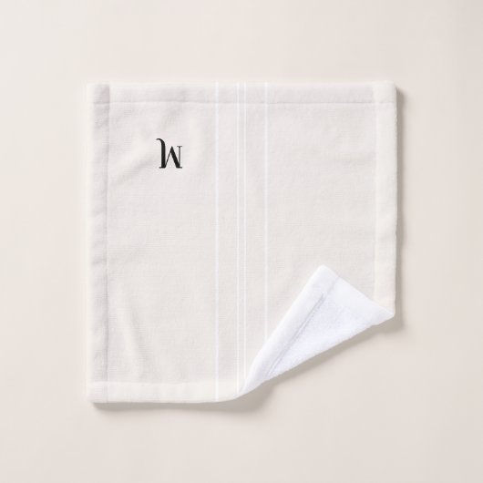 Zwart Monogram Witte Racing Stripes Ivoorcrème Bad Handdoek (Wasdoekje)