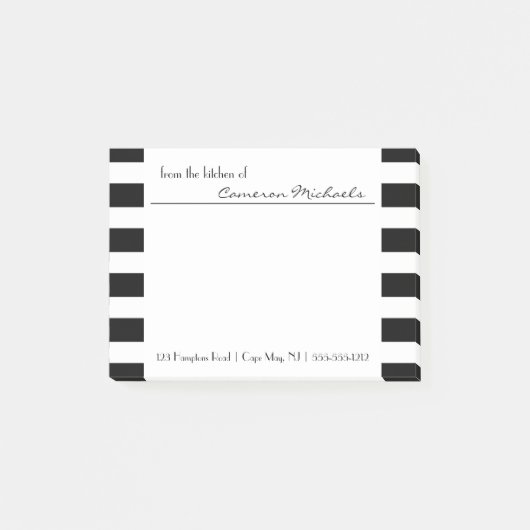Zwart | Monogram witte strepen Post-it® Notes (Voorkant)