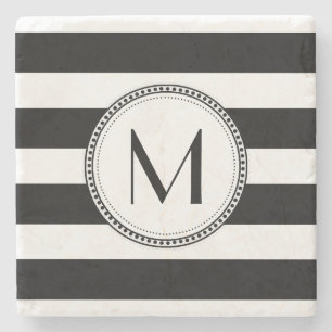 Zwart Monogram witte strepen Stenen Onderzetter