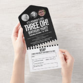 Zwart monoktofoomcirkels 30ste verjaardag  all in one uitnodiging (Afscheurbaar)