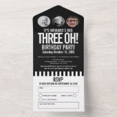 Zwart monoktofoomcirkels 30ste verjaardag  all in one uitnodiging (Binnen)