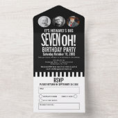 Zwart monoktofoomcirkels strepen 70ste verjaardag all in one uitnodiging (Binnen)