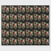 Zwart Moody Floral Bourgondië bruiloft Cadeaupapier (Vlak)