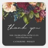 Zwart Moody Floral Bourgondië bruiloft Vierkante Sticker (Voorkant)