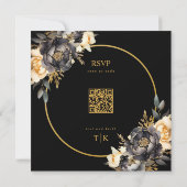 Zwart Moody Floral QR Code RSVP bruiloft uitnodigi Kaart (Achterkant)