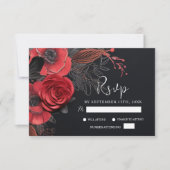 Zwart Moody Gothic Bloemen Donker Bruiloft RSVP Kaartje (Voorkant)