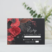 Zwart Moody Gothic Bloemen Donker Bruiloft RSVP Kaartje (Staand voorkant)