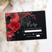 Zwart Moody Gothic Bloemen Donker Bruiloft RSVP Kaartje