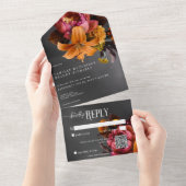 Zwart Moody Gotisch Sinaasappel Lelie Bruiloft QR All In One Uitnodiging (Afscheurbaar)