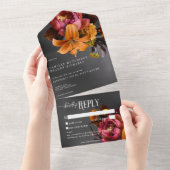 Zwart Moody Gotisch Sinaasappel Lily Bruiloft Geen All In One Uitnodiging (Afscheurbaar)