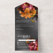 Zwart Moody Gotisch Sinaasappel Lily Bruiloft Geen All In One Uitnodiging (Binnen)