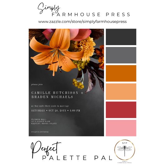 Zwart Moody Gotisch Sinaasappel Lily Bruiloft Kaart