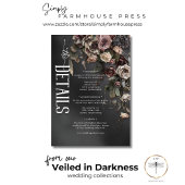Zwart Moody Gotische Bloemen & Mist Bruiloft Detai Informatiekaartje