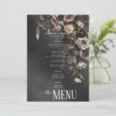 Zwart Moody Gotische Bloemen & Mist Bruiloft Menu (Staand voorkant)