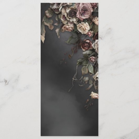 Zwart Moody Gotische Bloemen & Mist Bruiloft Menu (Achterkant)