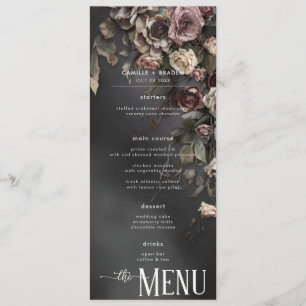 Zwart Moody Gotische Bloemen & Mist Bruiloft Menu