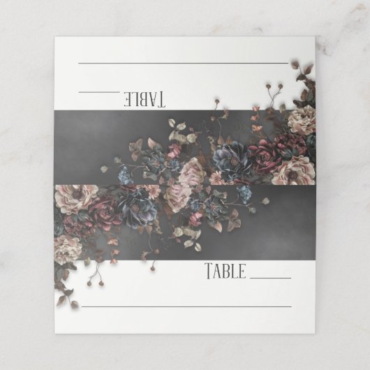 Zwart Moody Gotische Bloemen & Mist Bruiloft Plaatskaartje (Buitenkant ongevouwen)