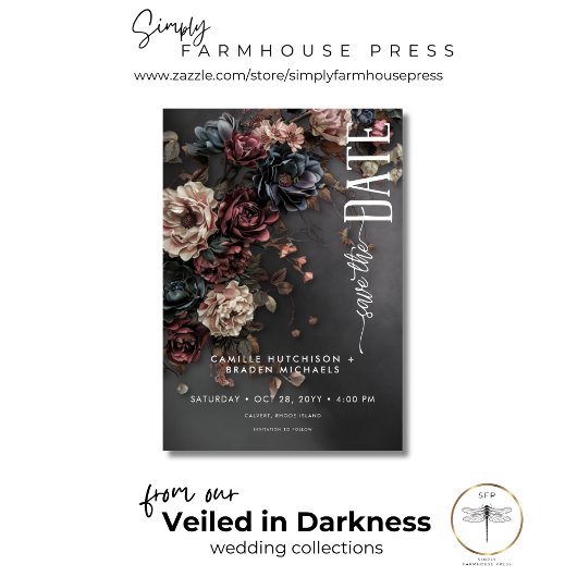 Zwart Moody Gotische Bloemen & Mist Bruiloft Save The Date