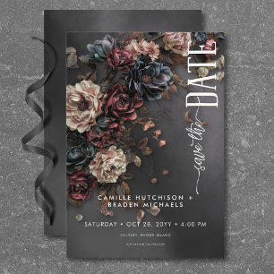 Zwart Moody Gotische Bloemen & Mist Bruiloft Save The Date
