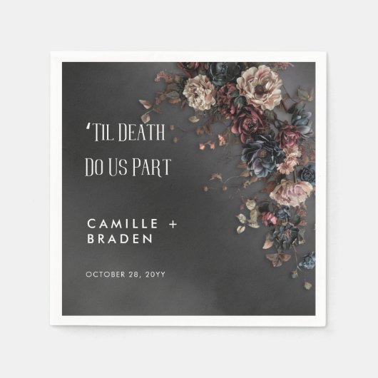 Zwart Moody Gotische Bloemen & Mist Bruiloft Servet (Voorkant)