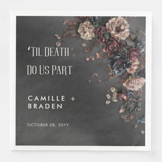 Zwart Moody Gotische Bloemen & Mist Bruiloft Servet (Voorkant)