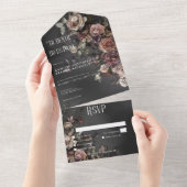 Zwart Moody Gotische Bloemen & Mist Diner All In One Uitnodiging (Afscheurbaar)
