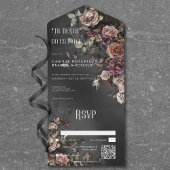 Zwart Moody Gotische Bloemen & Mist QR Code All In One Uitnodiging