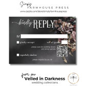 Zwart Moody Gotische Bloemen & Mist QR Code RSVP Kaartje
