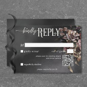 Zwart Moody Gotische Bloemen & Mist QR Code RSVP Kaartje
