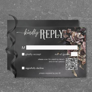 Zwart Moody Gotische Bloemen & Mist QR Code RSVP Kaartje