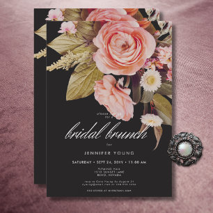 Zwart Moody Roze Blush Blooms Bridal Brunch Kaart