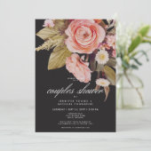 Zwart Moody Roze Blush Blooms Couples Douche Kaart (Staand voorkant)