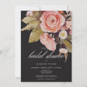 Zwart Moody Roze Blush Blooms Vrijgezellenfeest Kaart (Voorkant)