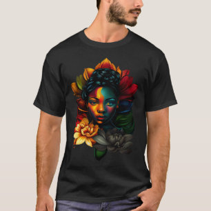 Zwart Mooi Afrikaans Melanine Vrouw Leuke Lotus F T-shirt