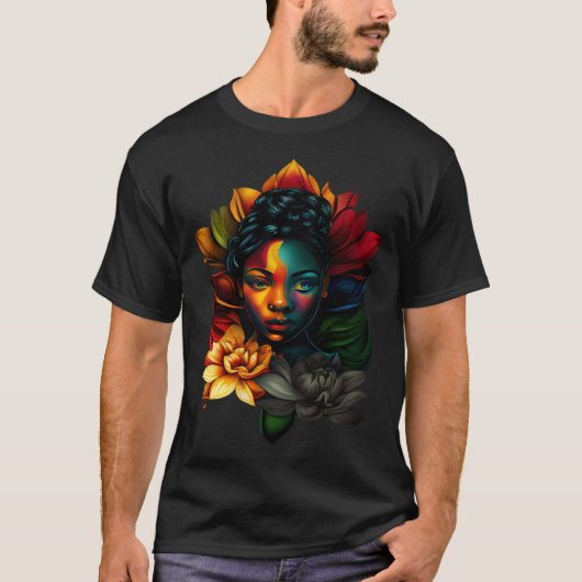 Zwart Mooi Afrikaans Melanine Vrouw Leuke Lotus F T-shirt (Voorkant)