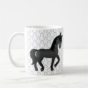 Zwart Mooie Cartoon Dravend Paard Koffiemok