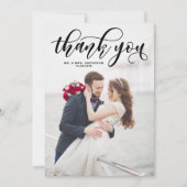 Zwart Mooie Moderne Kalligrafie Foto Bruiloft Bedankkaart (Voorkant)