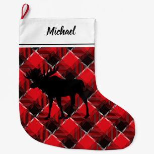 Zwart Moose Lumberjack Pattern - Gepersonaliseerd Grote Kerstsok